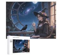 Witch And Raven Moonlight Adults Wooden Jigsaw Puzzles 1000/500/300 Piece Personalised Customized Gifts