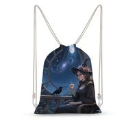 Witch And Raven Moonlight Canvas Drawstring Bags Gym Backpack Sports Rucksacks Casual Daypacks