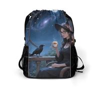 Witch And Raven Moonlight Gym Bag with Shoe Compartment 30L Backpack | Personalised Drawstring Bags for Men Women Workout Travel Water Resistant String Backpack