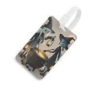 Witch and The Cauldron Luggage Tag Travel Essentials TPU Bag Tag Personalized Luggage Tags Holder Name Id Identifiers Card with Black Lanyard for Suitcase Backpack Toolbox