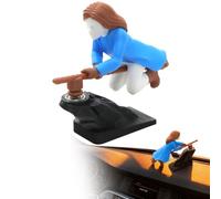 Witch and Wizard Broomstick Dashboard Drift Ornaments,Fun Drift Turn Wizard Broomstick Decor,Flying Doll Car Moving Cute Dashboard Interior Accessory,Mini Dynamic Interactive Automobile Accessory (H)