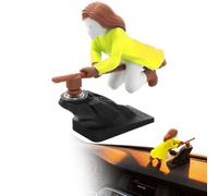 Witch and Wizard Broomstick Dashboard Drift Ornaments,Fun Drift Turn Wizard Broomstick Decor,Flying Doll Car Moving Cute Dashboard Interior Accessory,Mini Dynamic Interactive Automobile Accessory (F)