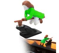 Witch and Wizard Broomstick Dashboard Drift Ornaments,Fun Drift Turn Wizard Broomstick Decor,Flying Doll Car Moving Cute Dashboard Interior Accessory,Mini Dynamic Interactive Automobile Accessory (D)