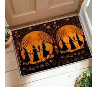 Witch Area Rug, Halloween Gothic Moon Tree Halloween Orange Low Pile Doormat Rectangle Print Accents Rug Entryway Bathroom Kitchen Doorway Decor 2' X 3'