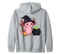 Witch Axolotl Halloween Cute Kawaii Animal Design Zip Hoodie