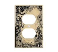 Witch Bathroom Duplex Outlet Covers Wall Plate, Halloween Gothic Bat Moon Halloween Black Plastic Standard Size Double Power Outlet Cover Plate for Living Room Bedroom Home Office Decor