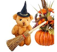 Witch Bear Miniature - Plush Bear Miniature Decor for Halloween,Desktop Scene Prop with Pumpkin Broom for Nightstand Escape Room Dorm Shelf Dining Table