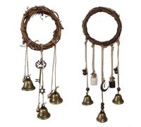 Witch Bell Wind Chime for Protection, 16 Inch Hanging Door Hanger with Brass Plated Metal Bells, Vintage Garden Decor for Good Luck(Style 1 12cm)