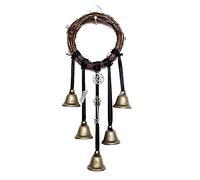 Witch Bells Protection Door Knob Hanger, Handmade Witch Bells Wreath with Crystal, Pentagram and Brass Bell, Wind Chimes Witchy Things Clear Negative Energy for Home Decor
