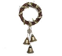 Witch Bells Protection Door Knob Hanger, Handmade Witch Bells Wreath with Pentagram and Brass Bell, Wind Chimes Witchy Things Clear Negative Energy for Home Decor
