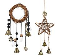 Witch Bells Protection Handmade Witch Bells Wreath Witchcraft Supplies Pentagram Witch Rattan Bells Home Protection Door Hanger Hanging for House Warming (#7+#3)