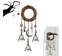 Witch Bells Protection, Hanging Witch Bell Wreath, Pentagram Witchs Rattan Bells Home Protection Door Hanger, WitchBells for Home Door Protection Craft Decor (Silver,1PACK)
