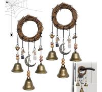 Witch Bells Protection, Hanging Witch Bell Wreath, Pentagram Witchs Rattan Bells Home Protection Door Hanger, WitchBells for Home Door Protection Craft Decor (2PACK)
