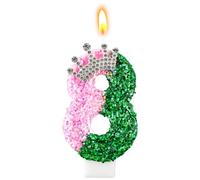 Witch Birthday Candle, Glittery Witch Number 8 Candle with Crown Decoration Cake Topper, Number 8 Cakes Candles with Sequins, Suitable for Birthday Witch Themed Parties Anniversary