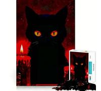 Witch Black Cat And Red Candles 1000 Piece Teenager Puzzles Cognitive Boost Fun Tight Lock No Loose Pieces Engaging Way to Pass Free Hours (38x26cm)