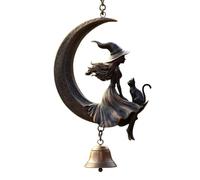 Witch & Black Cat Moon Wind Chime, Cat Moon Witch Hanging Wind Chimes, Home Decoration Hanging Bells, Porch Witchs Decor Chime, for Outside Patio, Lawn, Yard, Pathway