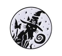 Witch Brooch Gothic Enameled Pin Punk Styles Black Cats Designs Jewelry Accessory for Halloween Outfit Decoration Cartoon Witch Brooch