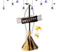 Witch Broom - Dancing Broom - Light Up Floating Animated Witch Decoration with Spooky Sounds for Indoor Outdoor Porch Halloween Seasonal Display