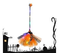 Witch Broom Decor | Realistic Handheld with Light | Halloween Witch Outfit Costume Broom,for Party Haunted House Graveyard Escape Room Stage Girls Teens Students Adults