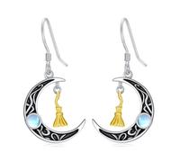 Witch Broom Earrings Sterling Silver Witchy Earrings Dangle Crescent Moon Witch Jewellery for Women