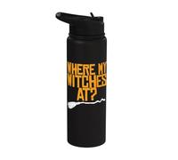 Witch Broom Halloween Where My Witches Stainless Steel Insulated Water Bottle