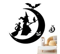 Witch Broom Ornaments | Iron Wall Hangings Witch Decoration - Halloween Gate Hanger Decoration Witch a Broom Moon Silhouette for Courtyard Garden