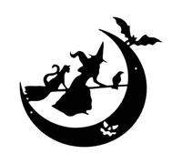 Witch Broom Ornaments, Witch Garden Ornaments - Wrought Iron Witch Pendant - Halloween Gate Hanger Decoration Witch on a Broom Moon Silhouette for Yard Garden