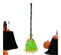 Witch Broom - PP 90cm Battery Operated 3AA | Halloween Green LED Witch Broom Spooky Prop | Bright Glowing Light Up Broom-stick For Costume Party Trick Or Treat And Haunted Decoration