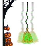 Witch Broom - PP 90cm | Halloween Green LED Witch Broom Decor | Spooky Prop With Bright Green Glow Battery Operated With 3 AA Batteries For Haunted House, Party, And Outdoor Halloween Decorations