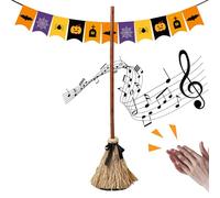 Witch Broom Prop,Floating Broom - Light Up Animated Moving Decoration with Spooky Sounds for Indoor Outdoor Party Porch Halloween