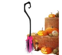Witch Broom with Ribbons, 37 IN Halloween Witch Broom Prop, Portable Witchs Brooms Costume Accessory, Halloween Ma-gic B-roomstick Toy Decoration for Party Favor Photo Booth Stage Performances, Pink