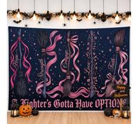 Witch Broomstick Inspirational Quote Halloween Backdrop Banner 83x59 Inch | Inspirational Word Art, Photo Backdrop, Ribbon Accents, Floral Detailing, Spooky Season Decor, Dark Celestial Background