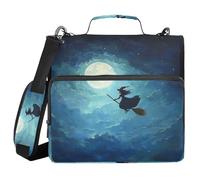 Witch Broomstick Moonlit Sky 3 Rings 1.5 inch Office Binder Organizer with Handle and Removable Shoulder Strap Multi-Pocket Portfolios Portfolio Organizer for Office School
