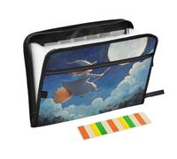 Witch Broomstick Moonlit Sky Expandable File Folder 13 Pockets A4 Letter Size with Zipper Closure for Office Supply Pocket Accordion File Organizer organizador