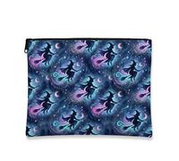 Witch Canvas with Zipper, Fanciful Cosmic Broomstick Stars Halloween Violet Canvas with Zipper Small Toiletry Bag for Travel, Bathroom, Vanity, Purse Storage and Gifts, Purple, 7x9 Inch, Whimsical