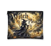 Witch Canvas with Zipper, Fanciful Enchanting Moon Lantern Halloween Black Portable with Zipper Small Toiletry Bag for Travel, Bathroom, Vanity, Purse Storage and Gifts, Black, 7x9 Inch, Whimsical