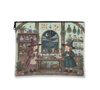 Witch Canvas with Zipper, Fanciful Fantasy Potion Herb Halloween Green Portable with Zipper Makeup Bag for Purse for Travel, Vanity, Bathroom, Purse Storage and Daily Use, Green, 7x9 Inch, Whimsical