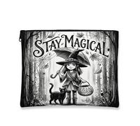 Witch Canvas with Zipper, Fanciful Playful Pumpkins Cat Halloween Black Portable with Zipper Mini Makeup Bag for Travel, Purse, Bathroom, Vanity and Daily Storage, Black, 7x9 Inch, Whimsical