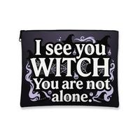 Witch Canvas with Zipper, Fanciful Playful Spider Web Bat Halloween Black Portable with Zipper Small Makeup Pouch for Travel, Vanity, Bathroom Storage and Purse Organizer, Black, 7x9 Inch, Whimsical