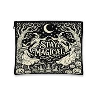 Witch Canvas with Zipper, Fanciful Spooky Pumpkins Tree Halloween Black Canvas with Zipper Small Makeup Pouch for Travel, Vanity, Bathroom, Purse Storage and Daily Use, Black, 7x9 Inch, Whimsical