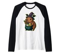 Witch Capybara Ramen Cauldron Kawaii Halloween Raglan Baseball Tee