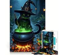 Witch Cat Brewing Potion Jigsaws 1000 Pieces for Adults Memory Boost Game Professional Grade Cutting Heartwarming Gathering Activity (38x52cm)