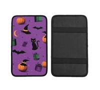 Witch Cat Car Armrest Cushion Halloween Pumpkin Waterproof Auto Center Console Pad Car Armrest Seat Box Cover Protector Universal Fit for Most Vehicle SUV