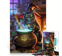 Witch Cat Cauldron Jigsaw 1000 Pieces for Adults Memory Fun Game Expert Cutting Craftsmanship Relaxing Indoor Group Activity (50x75cm)