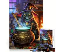 Witch Cat Cauldron Jigsaw Puzzles for Adults 1000 Piece Mental Exercise Mindful Leisure Snug Lock (38x26cm)