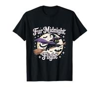 Witch Cat Fur Midnight Flight Cute Halloween Fun T-Shirt