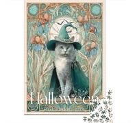 Witch Cat Halloween 1000 Piece Puzzle for Adults Cozy Time, 70x50cm/1000pcs