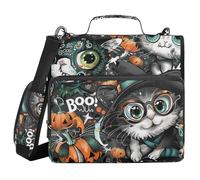 Witch Cat Halloween 3 Rings 1.5 inch Organizer Binder with Handle and Removable Shoulder Strap Laege Capacity Zippered Portfolio for School