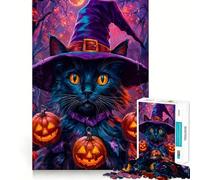 Witch Cat Jigsaw for Teenagers1000 Pieces Mind Skill Play Laser Cut for Flawless Fit Quiet Time Mind Exercise at Home (38x52cm)