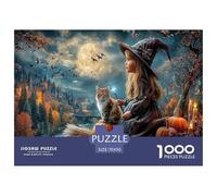 Witch & Cat Jigsaw Puzzles Puzzle for Adults Kids. 1000 Pieces Autumn Magical Town Impossible Challenge Toy Home Decoration for Gifts 70x50cm/1000pcs